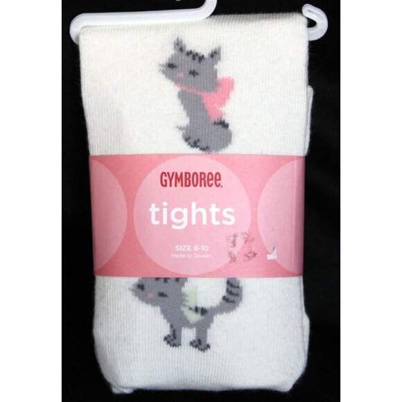 2008 Gymboree Classroom Kitty Light White Tights Grey Cat Sz 8-10 - Picture 1 of 3